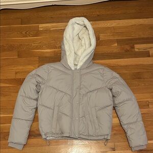 Beige Hooded Puffer Jacket by Hollister